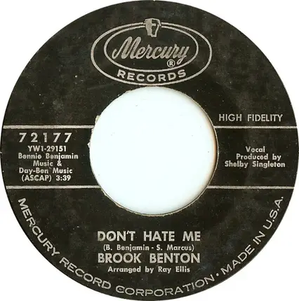 Brook Benton - Two Tickets To Paradise / Don't Hate Me