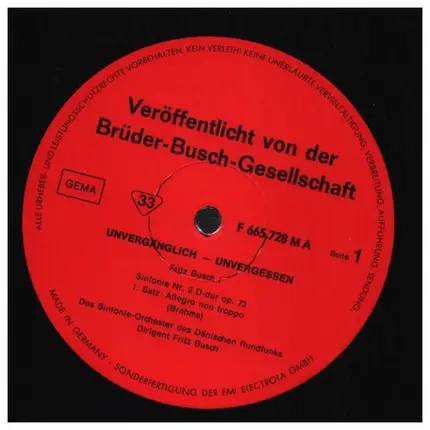 Brahms / Fritz Busch - Sinfonie Nr. 2 D-dur Op. 73