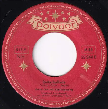 Bruce Low Mit Begleitgesang Orchester Adalbert Luczkowski - Pechschwarze Augen / Reiterballade