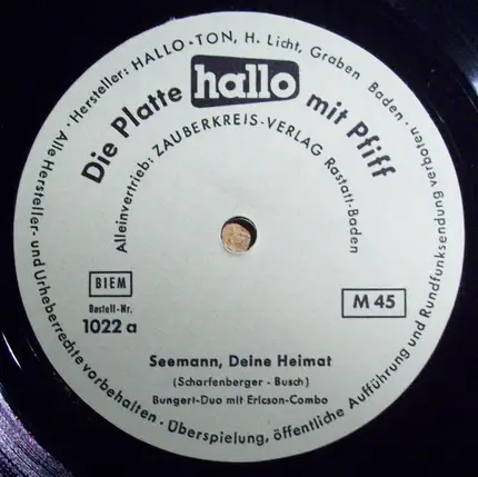 Bungert-Duo Mit Ericson-Combo / Hallo-Rhythmiker - Seemann, Deine Heimat / Fünf-Uhr-Tee