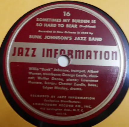 Bunk Johnson And His New Orleans Band - Sobbin' Blues No. 2 / Sometimes My Burden Is So Hard To Bear