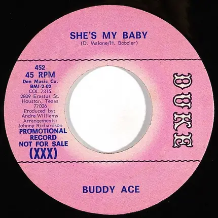 Buddy Ace - She's My Baby / Never Let Me Go