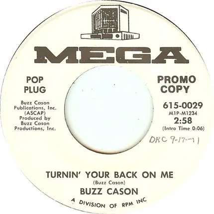 Buzz Cason - Turnin' Your Back On Me / Bilpie