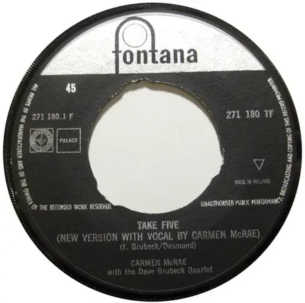 Carmen McRae With The Dave Brubeck Quartet - Take Five / Easy As You Go