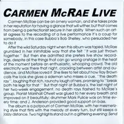 CD - Carmen McRae - Recorded Live At Bubba's