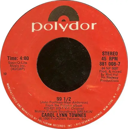 Carol Lynn Townes / Chris 'The Glove' Taylor & David Storrs - 99 1/2 / Reckless
