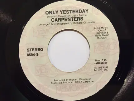 Carpenters - I Won't Last A Day Without You / Only Yesterday