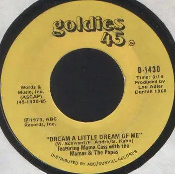 Cass Elliot With The Mamas & The Papas - Words Of Love / Dream A Little Dream Of Me