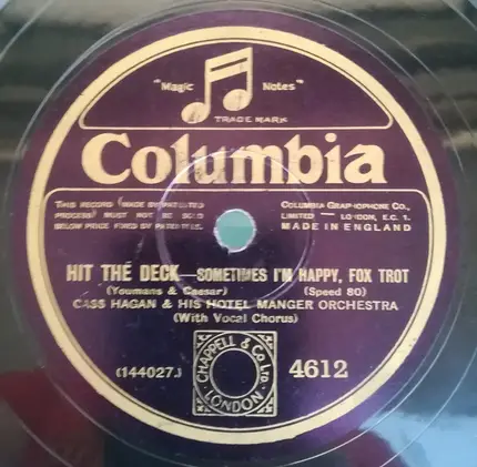 Cass Hagan And His Hotel Manger Orchestra - Hallelujah! / Sometimes I'm Happy