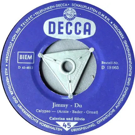 Caterina Und Silvio - Jimmy - Du / Es War In Portugal Im Mai