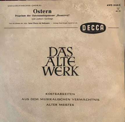 Chor der Mönche der Abtei Saint Pierre de Solesmes - Ostern. Proprium der Ostersonntagsmesse "Resurrexi" und andere Gesänge