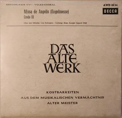 Chor Der Mönche Von Solesmes Leitung Dom Joseph Gajard - Missa De Angelis (Engelsmesse)