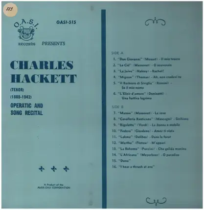 Charles Hackett - Operatic And Song Recital