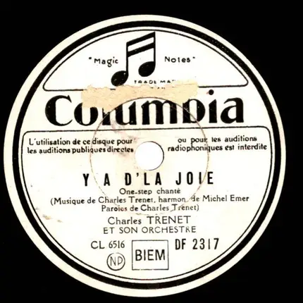 Charles Trenet Et Son Orchestre - J'ai Ta Main / Y A D'la Joie