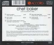 CD - Chet Baker - Live In Europe 1956