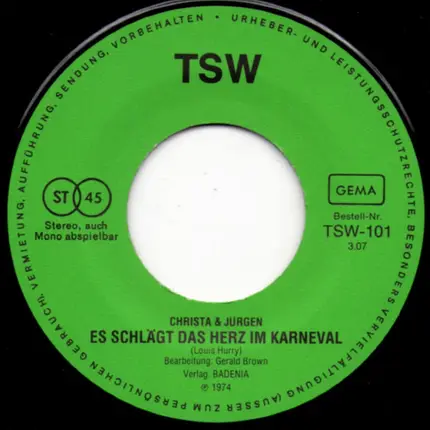 Christa & Jürgen - De Schlack, De Schlack, Pillau! / Uns Schlägt Das Herz Im Karneval
