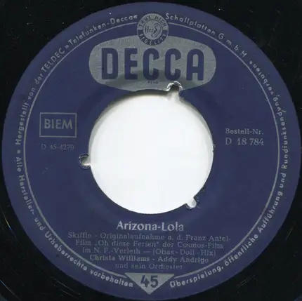 Christa Williams , Addy Andrigo Und Sein Orchester - Chou-Chou-Chou / Arizona-Lola