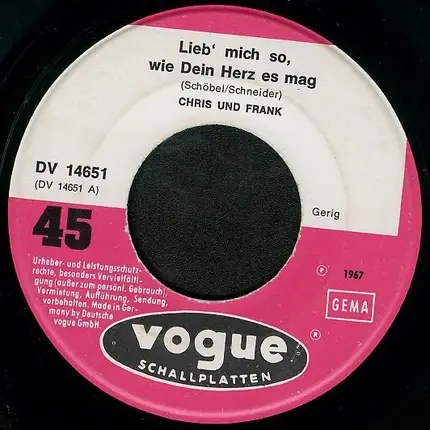 Chris & Frank / Ingrid Winkler - Lieb' Mich So Wie Dein Herz Es Mag / Aus Alten Scherben Wird Kein Neues Glück