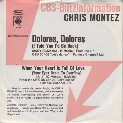 Chris Montez - Dolores, Dolores (I Told You I'd Be Back)