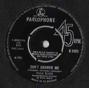 Cilla Black - Don't Answer Me / The Right One Is Left