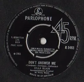 Cilla Black - Don't Answer Me / The Right One Is Left