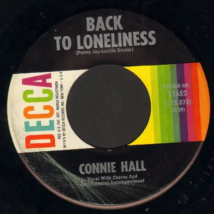 Connie Hall - Back To Loneliness / Yellow Roses
