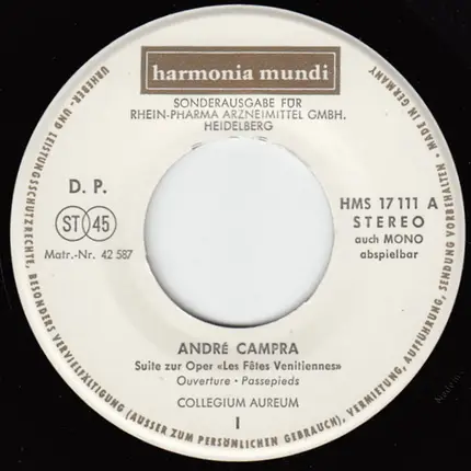 Collegium Aureum - André Campra - Suite Zur "Oper Les Fêtes Venitiennes"
