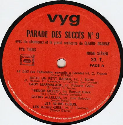 Claude Dauray Et Son Orchestre - Parade Des Succès N°9