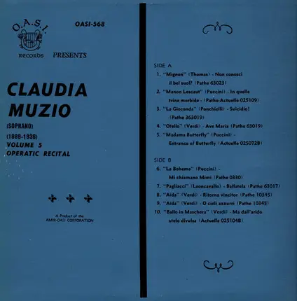 Claudia Muzio - Claudia Muzio (Soprano); Volume 5 - Operatic Recital