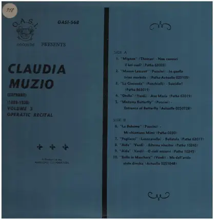 Claudio Muzio - Volume 5 - Operatic Recital
