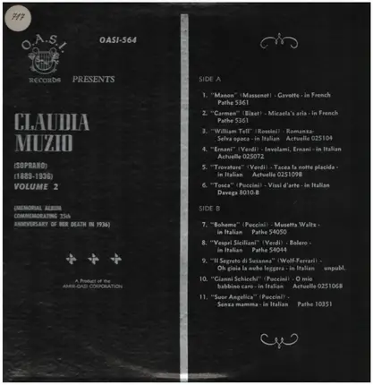 Claudio Muzio - Volume 2 - Operatic Recital