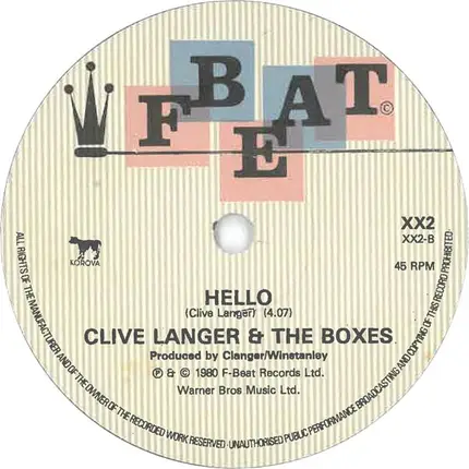 Clive Langer & The Boxes - Splash (A Tear Goes Rolling Down)