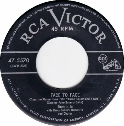 Damita Jo With Harry Geller And His Orchestra - Face To Face / Sadie Thompson's Song