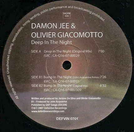 Damon Jee & Olivier Giacomotto - Deep In The Night