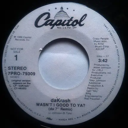 dáKRASH - Wasn`t I Good To Ya ? (da 7`` Remix)