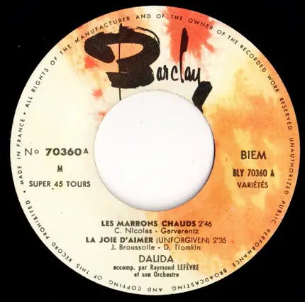 Dalida Accompagnée Par Raymond Lefèvre Et Son Grand Orchestre - Les Marrons Chauds