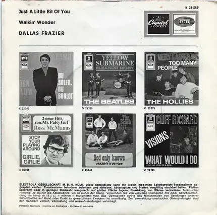 Dallas Frazier - Just A Little Bit Of You / Walkin' Wonder