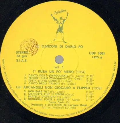 Dario Fo - Le Canzoni Di Dario Fo Vol. 1