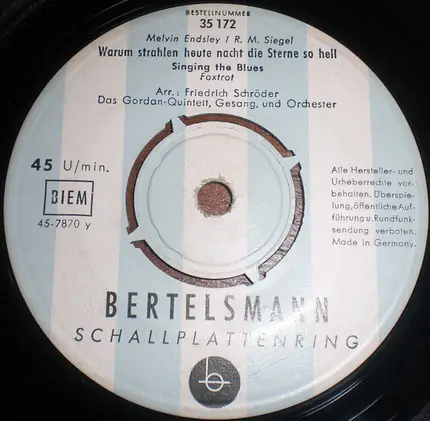 Das Gordan-Quintett - Peter, Komm Heut' Abend Zum Hafen / Warum Strahlen Heute Nacht Die Sterne So Hell