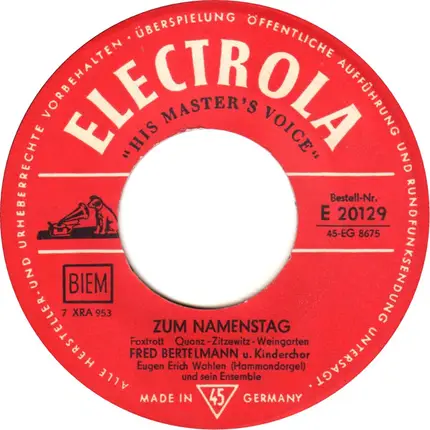 Das Werner Quintett / Fred Bertelmann Und Kinderchor - Ich Wünsch Dir Zum Geburtstag Alles Gute / Zum Namenstag