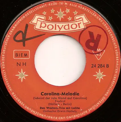 Das Western-Trio Mit Lolita - Lieber Jonny, Komm' Doch Wieder (Paper Roses) / Carolina-Melodie
