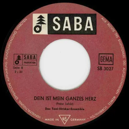 Das Toni-Stricker-Ensemble - Wolgalied / Dein Ist Mein Ganzes Herz