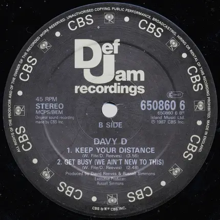Davy D - Have You Seen Davy / Keep Your Distance / Get Busy (We Ain't New To This)