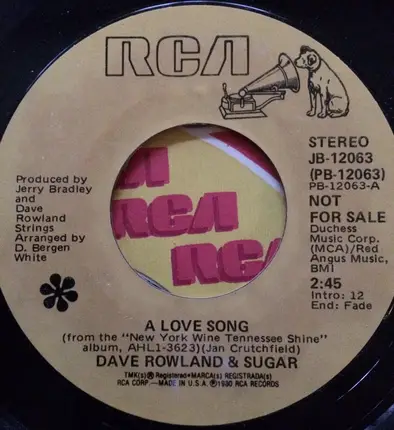 Dave And Sugar - A Love Song / Things To Do (Without You)