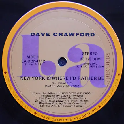 Dave Crawford - New York Is Where I'd Rather Be
