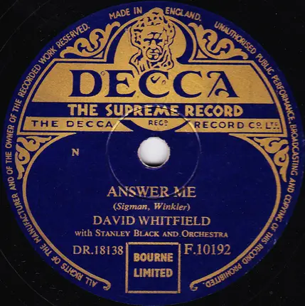 David Whitfield - Answer Me / Dance, Gipsy, Dance