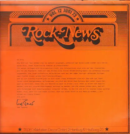 David Bowie, Wishbone Ash, Udo Linderberg - Rock-News Vol. 12 Juni 73