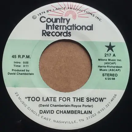 David Chamberlain - Too Late For The Show