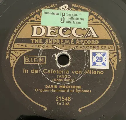 David Mackersie - Lass Uns Träumen Am Lago Maggiore / In Der Cafeteria Von Milano