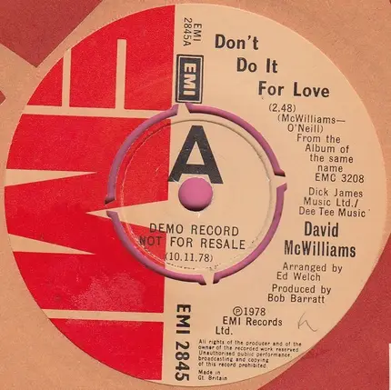 David McWilliams - Don't Do It For Love